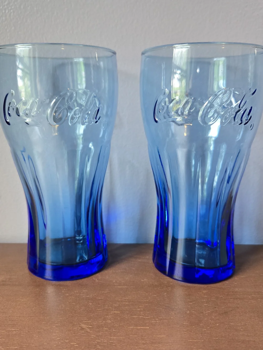 Vintage Blue Coca Cola Embossed Contour Glasses Coke Tumblers Set of Two 6